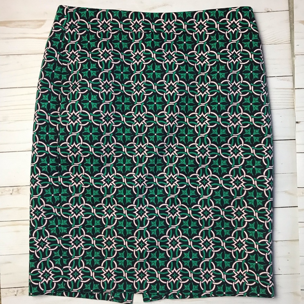 J Crew green & pink midlength skirt